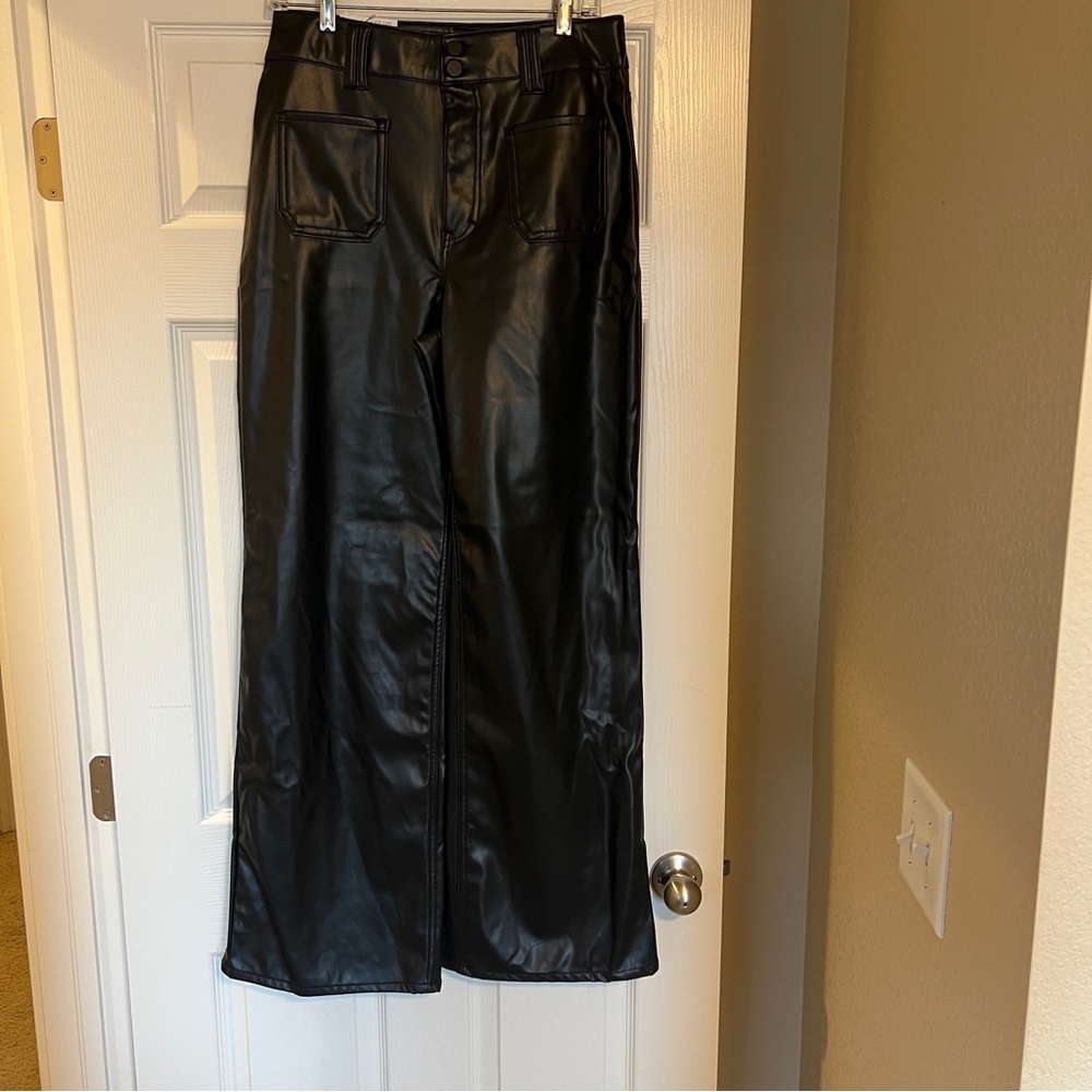 NWT Tinseltown Faux Leather Pants Size 9 High Waist Wide Leg Black D2
